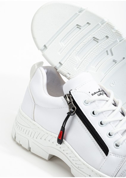 Kadın Beyaz Termo Taban Fermuar Detaylı Bağcıklı Günlük Ayakkabı fırsatları