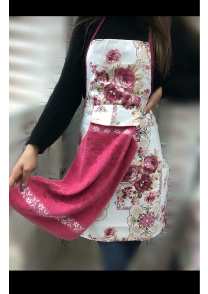 Nivemeshome Pembe Kadife Havlulu Mutfak Önlüğü