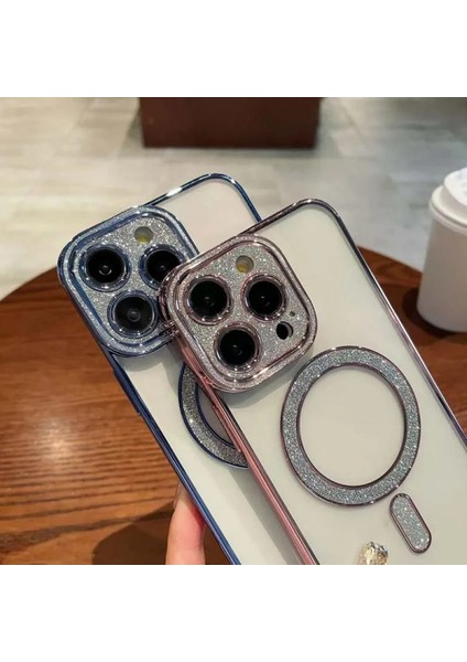 Apple iPhone 11 Uyumlu Simli Kamera Korumalı Magsafe Özellikli Toz Korumalı Silikon Kılıf