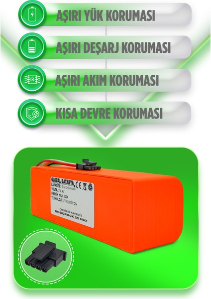 Roborock S5 Max Uyumlu Akıllı Robot Süpürge Bataryası 14.4V 5200MAH Li-Ion Pil ( Kapasite)