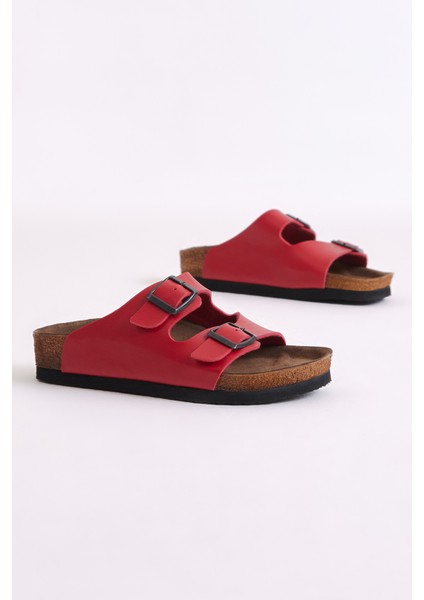 Çocuk Unisex Kırmızı Rahat Kalıp Poli Taban Çift Tokalı Nubuk Sandalet modelleri