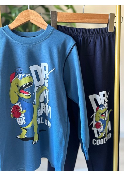 Mavi Dinozor Baskılı Pijama Takımı fiyatları