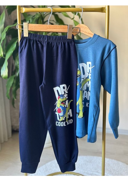 Mavi Dinozor Baskılı Pijama Takımı modelleri