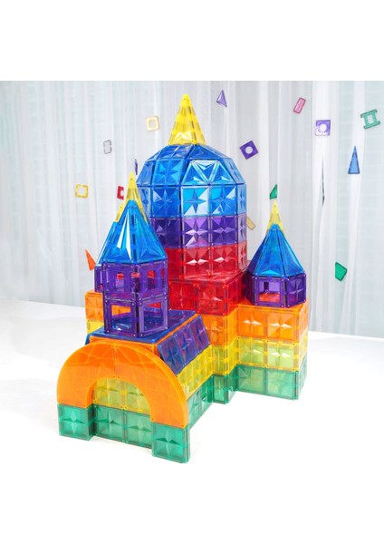 Mıknatıslı Manyetik Pimli Yapı Blokları 1 Araba Parçalı (70 Parça ) Magnetic Tiles Yeni Versiyon