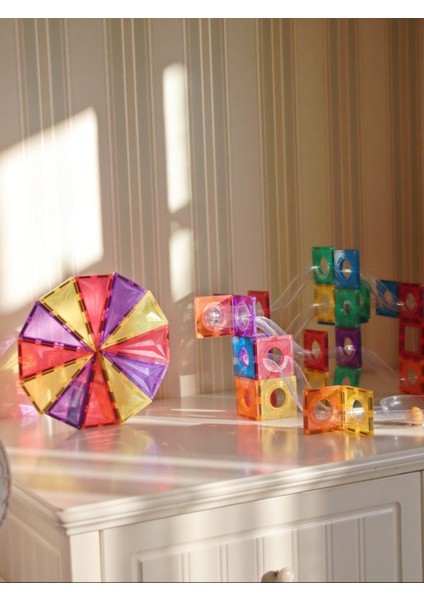 Mıknatıslı Manyetik Pimli Yapı Blokları 1 Araba Parçalı (70 Parça ) Magnetic Tiles Yeni Versiyon