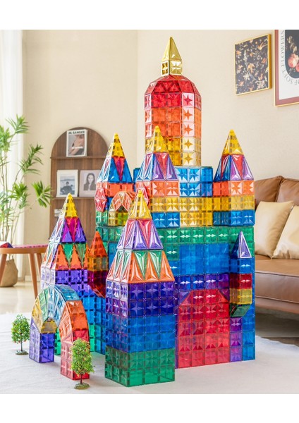 Mıknatıslı Manyetik Pimli Yapı Blokları 1 Araba Parçalı (70 Parça ) Magnetic Tiles Yeni Versiyon
