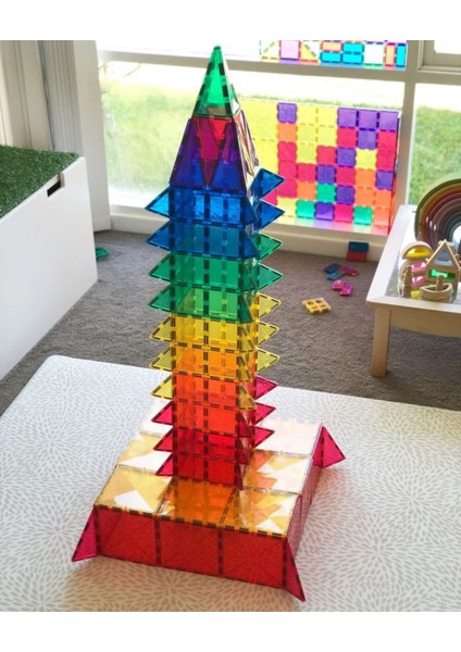 Mıknatıslı Manyetik Pimli Yapı Blokları 1 Araba Parçalı (70 Parça ) Magnetic Tiles Yeni Versiyon