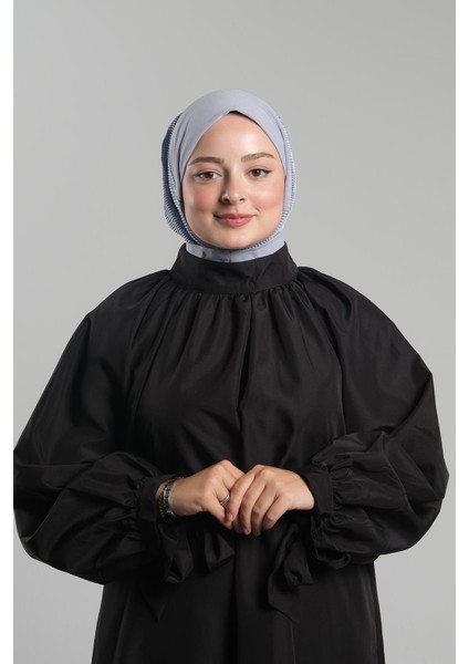 Gri Pratik Hazır Geçmeli Tesettür Eşarp Sandy Arkadan Çıtçıtlı Piliseli Hijab 2406_15