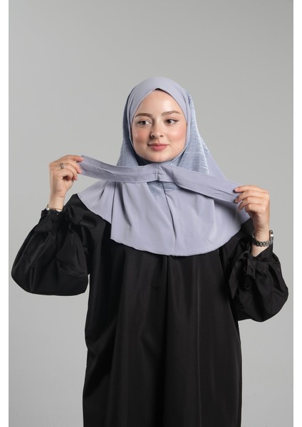Gri Pratik Hazır Geçmeli Tesettür Eşarp Sandy Arkadan Çıtçıtlı Piliseli Hijab 2406_15
