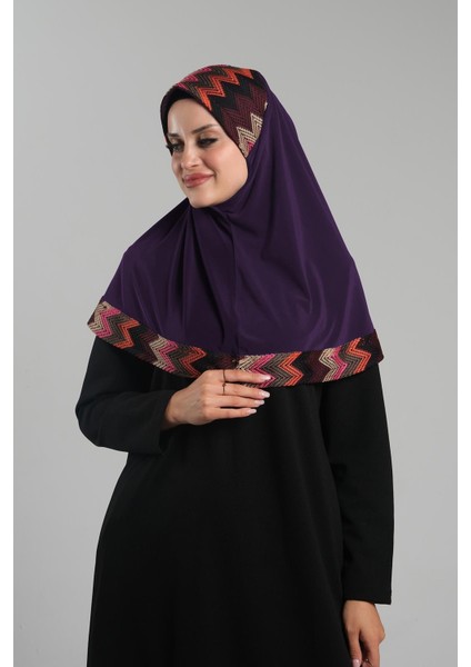 Mürdüm Pratik Hazır Geçmeli Tesettür Eşarp Sandy Renkli Desenli Fileli 2401_07 modelleri