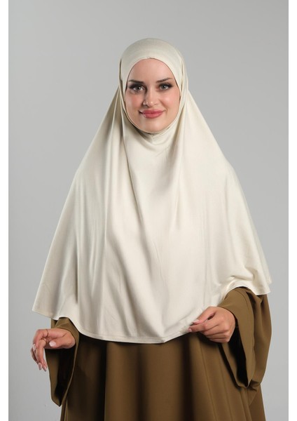 Bej Pratik Hazır Geçmeli Tesettür Eşarp Viskon Pratik Namaz Örtüsü 2201_12