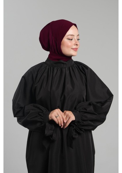 Bordo Pratik Hazır Geçmeli Tesettür Eşarp Sandy Arkadan Çıtçıtlı Piliseli Hijab 2406_16