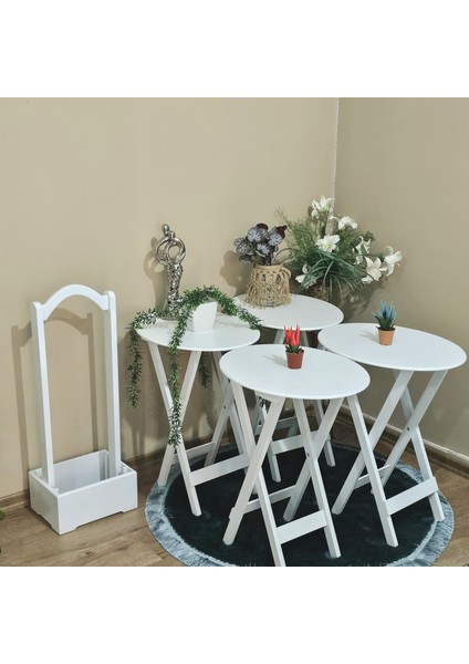 Çanta Sehpa Oval Model Ahşap Mdf Dekoratif 4 Lü Zigon
