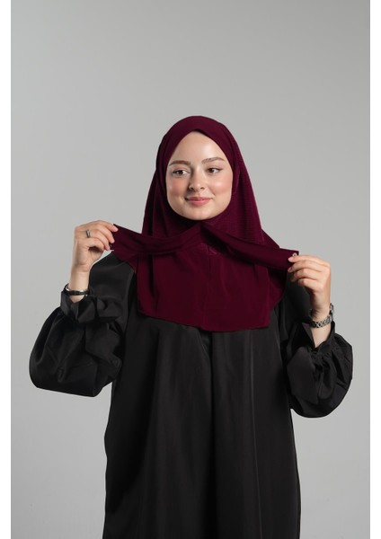 Bordo Pratik Hazır Geçmeli Tesettür Eşarp Sandy Arkadan Çıtçıtlı Piliseli Hijab 2406_16