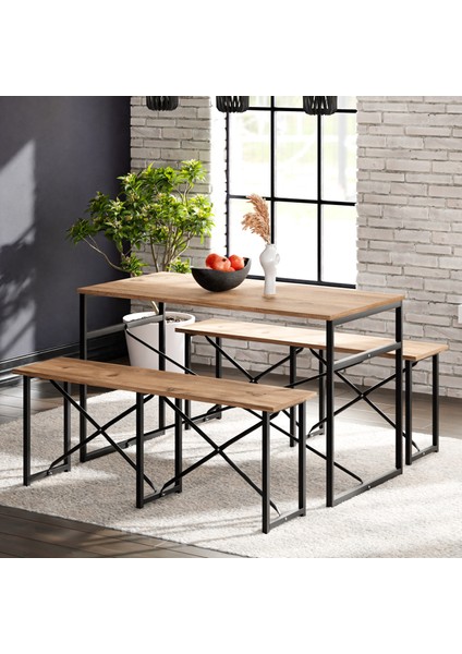 Masa Takımı Bench Bank Masa Seti 120X60 Masa Mutfak Masası Yemek Masası 1224