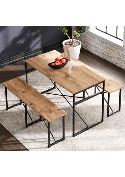 Masa Takımı Bench Bank Masa Seti 120X60 Masa Mutfak Masası Yemek Masası 1224