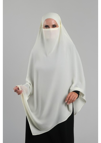 Ekru Pratik Hazır Geçmeli Tesettür Eşarp Krep Bağcıklı Sufle Hijab 2313_27