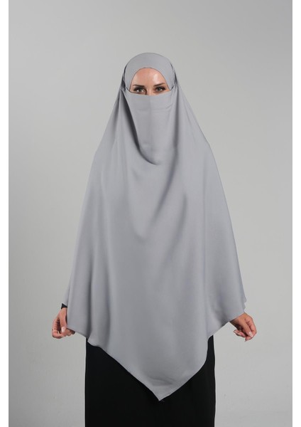 Koyu Gri Pratik Hazır Geçmeli Tesettür Eşarp Krep Bağcıklı Çift Katlı Sufle Hijab 2314_23