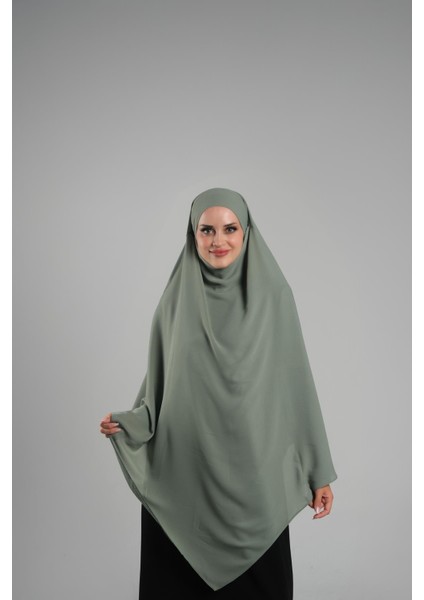 Yağ Yeşili Pratik Hazır Geçmeli Tesettür Eşarp Krep Bağcıklı Çift Katlı Sufle Hijab 2314_36