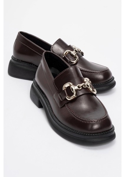 Tokalı Kaydırmaz Kadın Loafer Ayakkabı BORDO KIRIŞIK