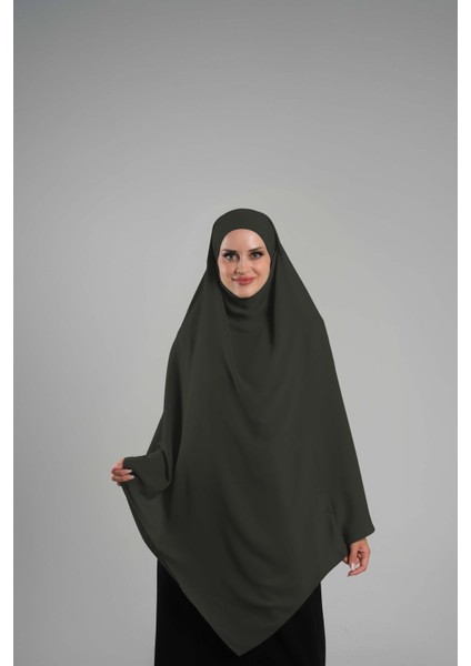 Haki Pratik Hazır Geçmeli Tesettür Eşarp Krep Bağcıklı Sufle Hijab 2313_09