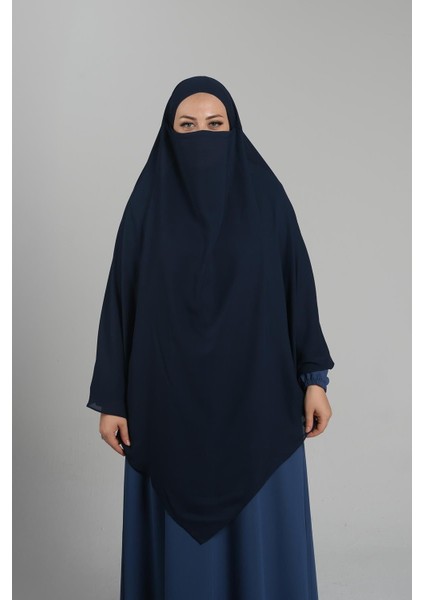 Lacivert Pratik Hazır Geçmeli Tesettür Eşarp Medine Ipeği Bağcıklı Sufle Hijab 2301_02