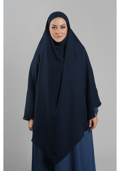 Lacivert Pratik Hazır Geçmeli Tesettür Eşarp Medine Ipeği Bağcıklı Sufle Hijab 2301_02