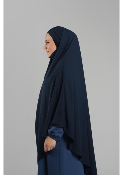 Lacivert Pratik Hazır Geçmeli Tesettür Eşarp Medine Ipeği Bağcıklı Sufle Hijab 2301_02