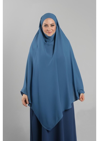 Bebe Mavisi Pratik Hazır Geçmeli Tesettür Eşarp Krep Bağcıklı Sufle Hijab 2313_11