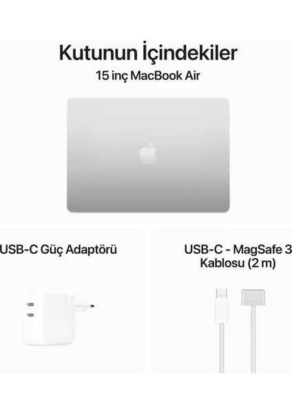 MacBook Air M3 16GB 256GB SSD macOS 15" Taşınabilir Bilgisayar Gümüş MC9E4TU/A