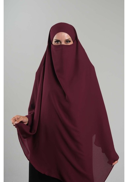 Bordo Pratik Hazır Geçmeli Tesettür Eşarp Krep Bağcıklı Sufle Hijab 2313_16