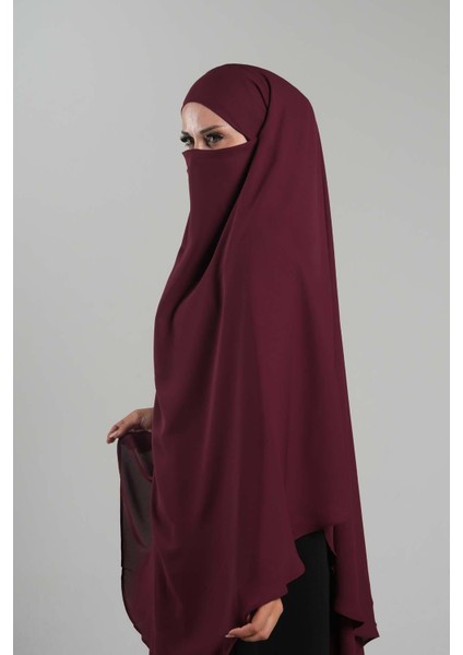 Bordo Pratik Hazır Geçmeli Tesettür Eşarp Krep Bağcıklı Sufle Hijab 2313_16 fiyatları