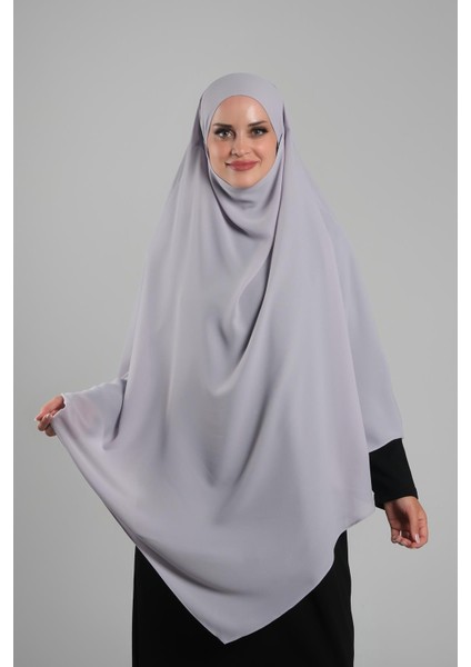Gri Pratik Hazır Geçmeli Tesettür Eşarp Krep Bağcıklı Sufle Hijab 2313_15 fiyatları
