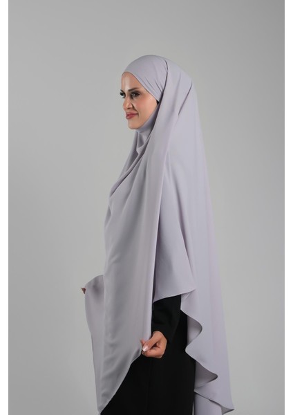 Gri Pratik Hazır Geçmeli Tesettür Eşarp Krep Bağcıklı Sufle Hijab 2313_15 modelleri