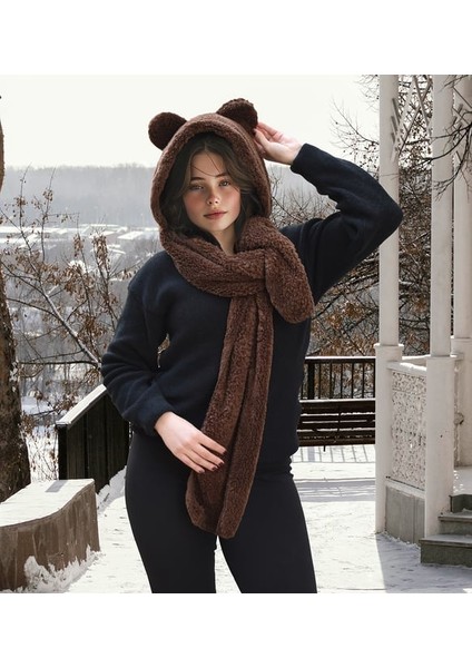 Ayıcı Oyuncak Kapşonlu Welsoft Peluş Bere - Atkılı - Polar Boyunluk Şalı - Rüzgar Geçirmez Kulaklı fiyatları