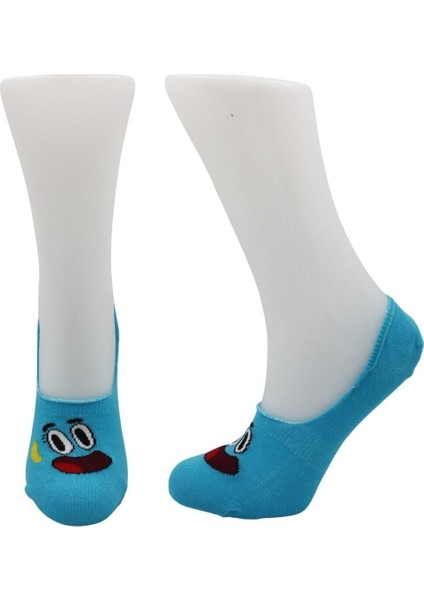 Kadın Babet Çok Renkli Çorap Pamuklu Gülen Yüz Desenli Görünmez Kaydırmaz Topuk Silikonlu 4'lü Paket fiyatları