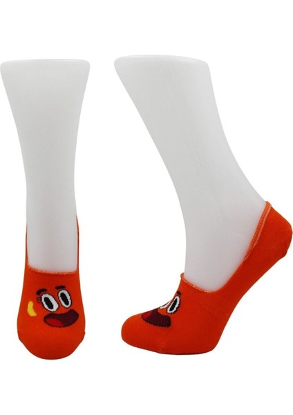 Kadın Babet Çok Renkli Çorap Pamuklu Gülen Yüz Desenli Görünmez Kaydırmaz Topuk Silikonlu 4'lü Paket modelleri