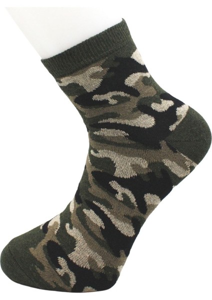 Erkek Yarım Konç Kamuflaj Askeri Desenli Pamuklu Çorap 4'lü Paket modelleri