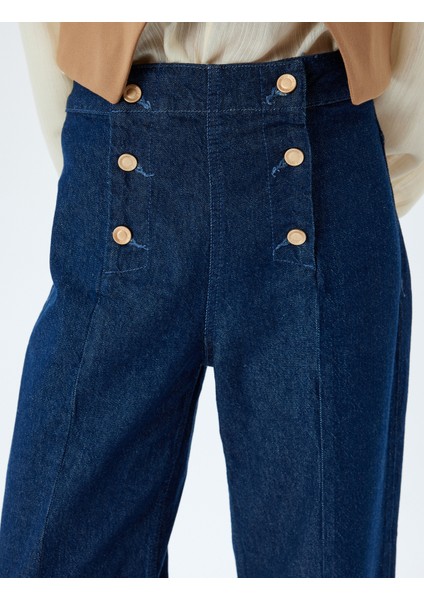 Yüksek Bel Geniş Paça Kot Pantolon Düğme Detaylı Culotte Jeans indirimleri