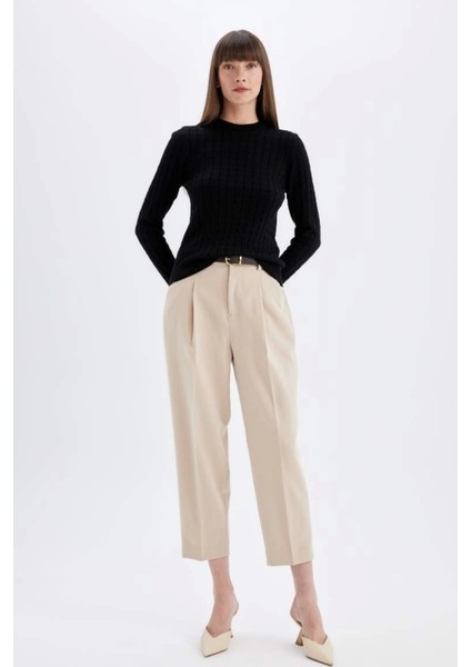 X7713 Regular Fit Bisiklet Yaka Saç Örgülü Düğmeli Siyah Triko Kazak fiyatları