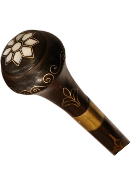 Topuz Başlı Motif Sedef ve Telkari Işlemeli Bıçaklı Baston NO21