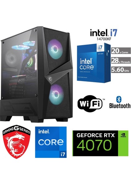 Msı Ddr5 Gaming Pc / 12 GB RTX4070 / I7 14700KF (I7 14.nesil) / 64 GB Ddr5 6000 Mhz Ram / 2 Tb M.2 SSD / Sıvı Soğutmalı / WİN11 Pro