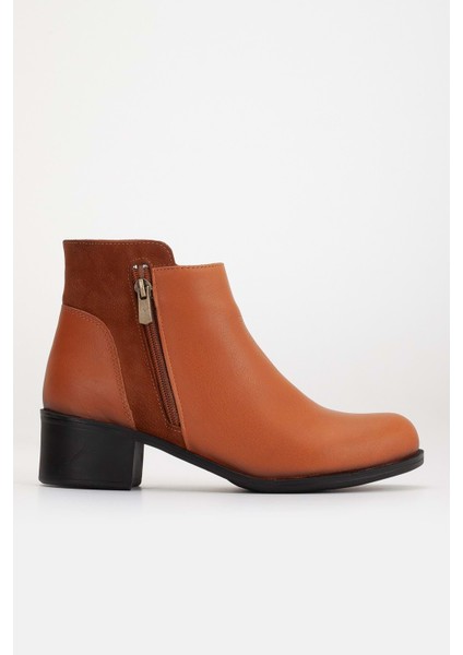 Kadın Deri Nubuk Detaylı Kısa Topuklu Bilek Bot - Taba modelleri