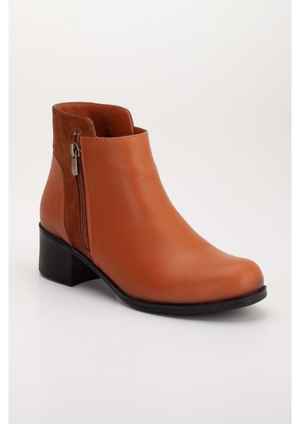 Kadın Deri Nubuk Detaylı Kısa Topuklu Bilek Bot - Taba fırsatları