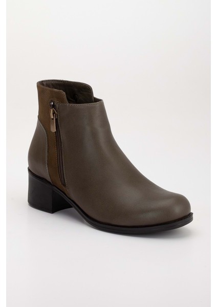 Kadın Deri Nubuk Detaylı Kısa Topuklu Bilek Bot - Haki fırsatları