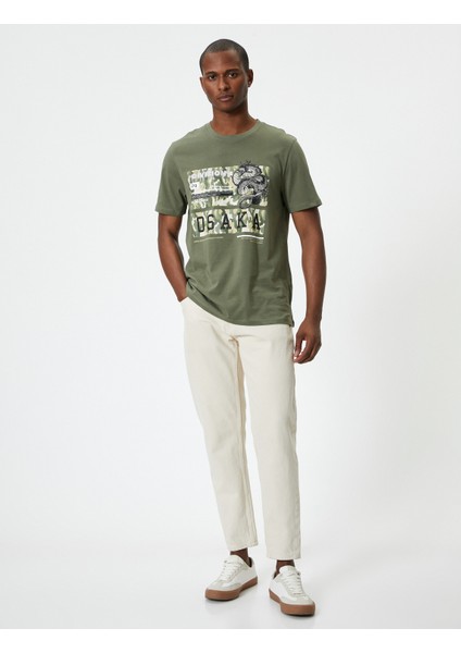 Uzakdoğu Baskılı Tişört Bisiklet Yaka Kısa Kollu fiyatları