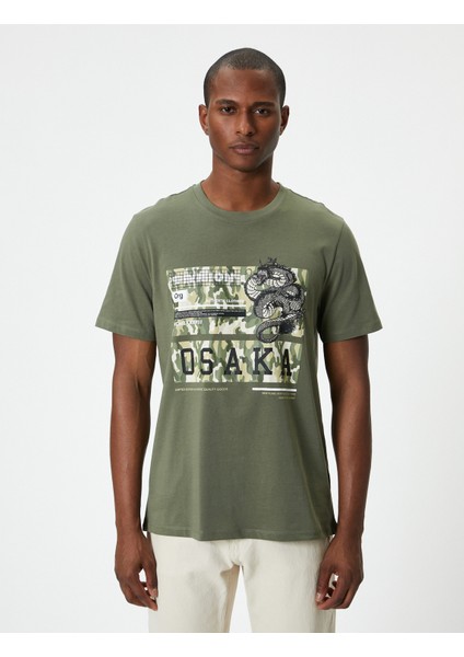 Uzakdoğu Baskılı Tişört Bisiklet Yaka Kısa Kollu modelleri