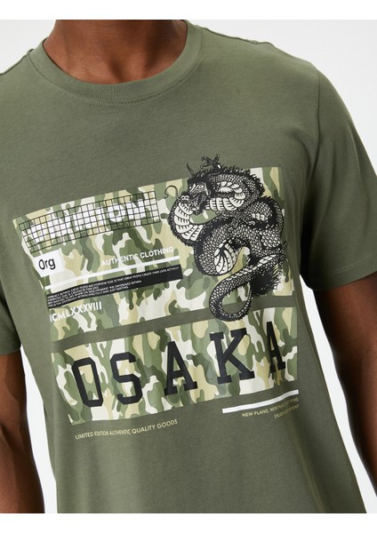 Uzakdoğu Baskılı Tişört Bisiklet Yaka Kısa Kollu indirimleri