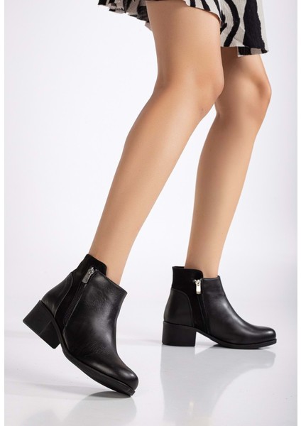 Kadın Deri Nubuk Detaylı Kısa Topuklu Bilek Bot - Siyah fiyatları