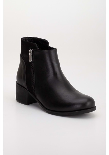 Kadın Deri Nubuk Detaylı Kısa Topuklu Bilek Bot - Siyah fırsatları